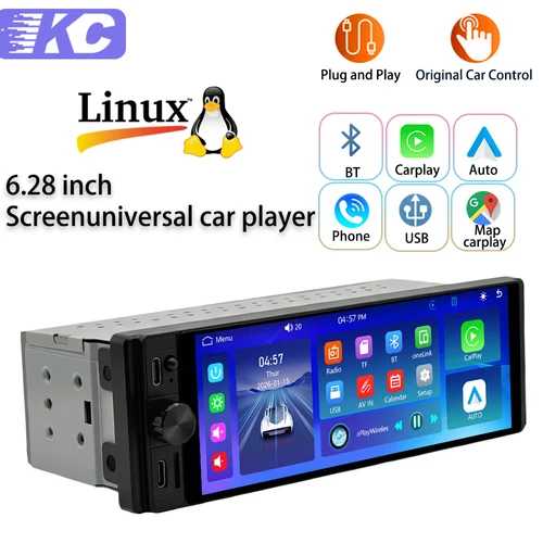 Imagen 1 del producto Reproductor Multimedia para Auto Universal con Pantalla de 6.28 Pulgadas, Nuevo Sistema Linux, CarPlay Inalámbrico, Bluetooth, Video y Cámaras