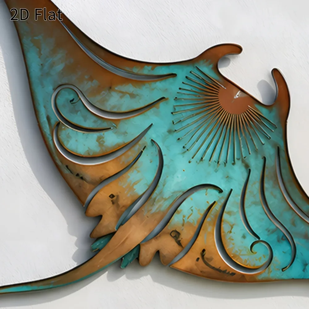 CIFBUY 2D Flat Vintage Patina Manta Ray Iron Wall Decor, Coastal Nautical Metal Manta Ray Wall Hanging Art