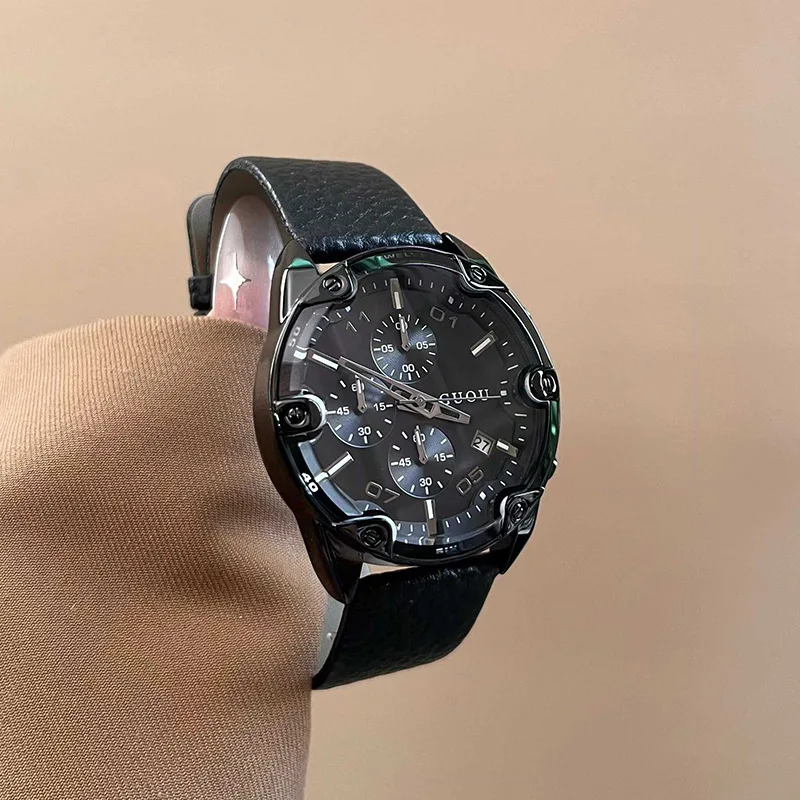 

New Watch Accessories MultiFunctional Sports Leather Strap Watch Unisex Wristwatch Fashionable Chronograph Quartz Watch, Trendy.