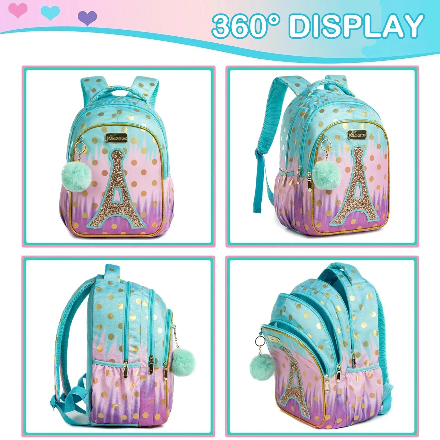 حقائب مدرسية للأطفال مجموعة حقيبة ظهر للأطفال في حقيبة مدرسية ابتدائية للفتيات المراهقات حقائب مدرسية برجية ترتر حقائب كتب مقاومة للماء #4