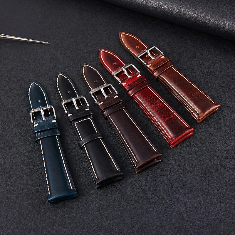 Vintage Watch Strap 18mm19mm20mm 21mm22mm Oil Wax Head Layer High Quality Wrist Strap Watch Accessories Pin Buckle Universal