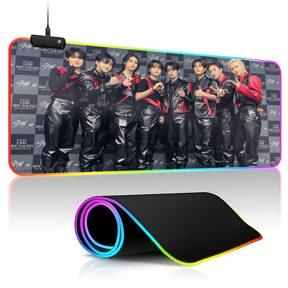 Kpop S-Stray K-Kids Mouse Pad Gamer RGB Deskmat Keyboard Mat Gaming Laptops LED Mousepad Desk Protector Anime Mause Mats