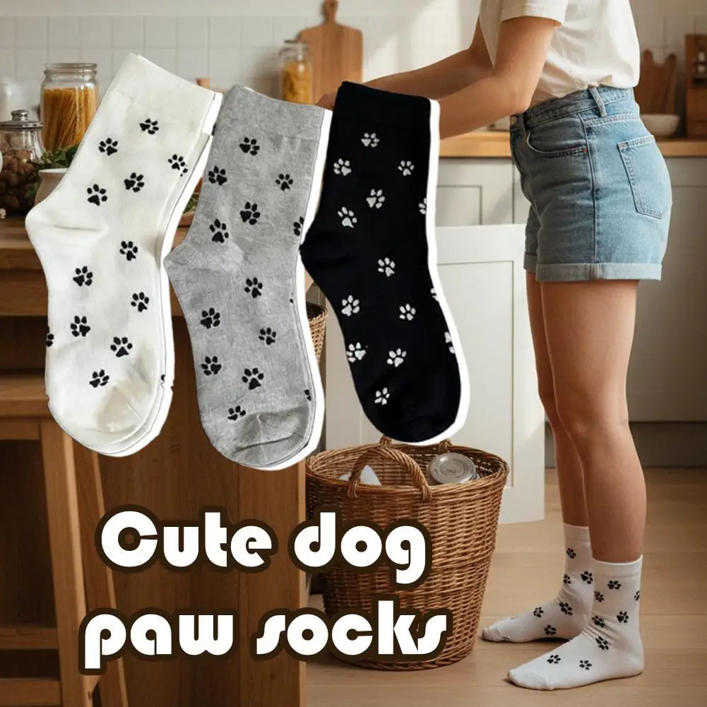 Bonito cão garra impresso feminino dos desenhos animados cão pata meia padrão animal macio absorção de suor respirável meias casuais