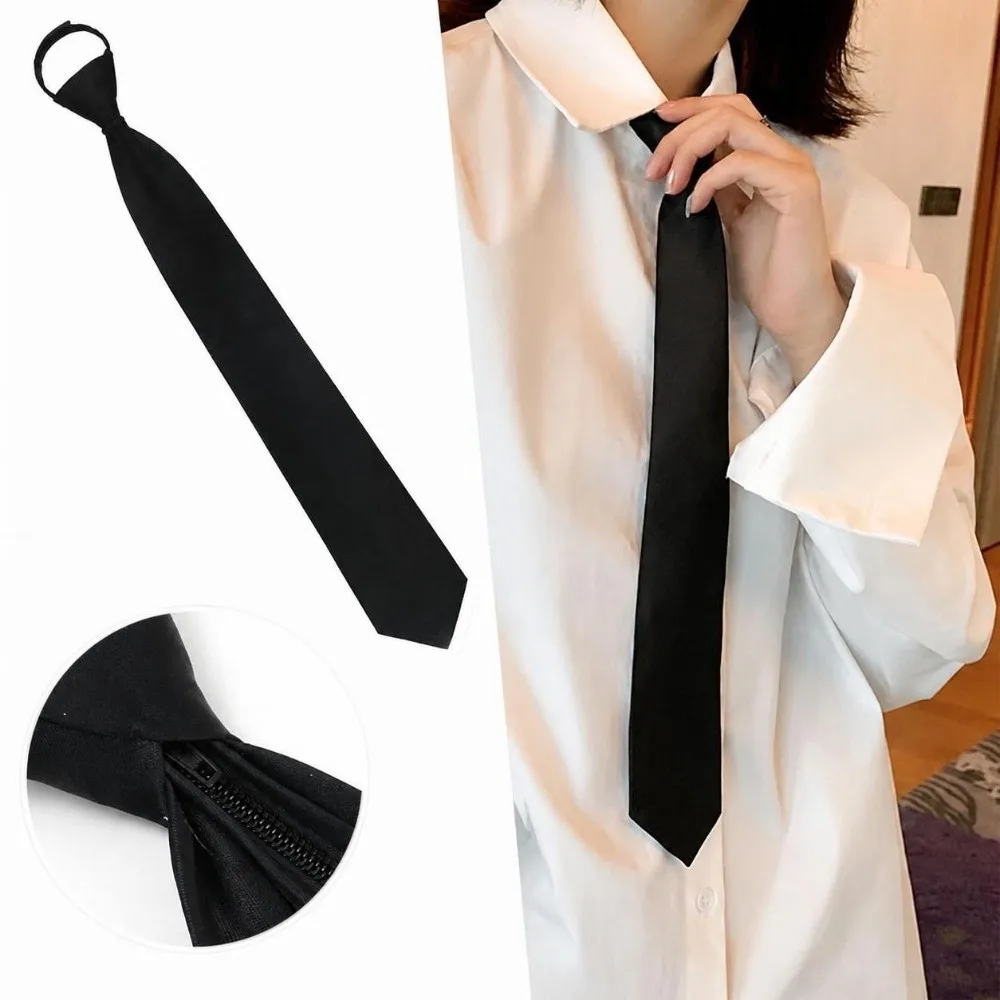 New Unisex Zipper Tie Clip on Solid Color Uniform Neck Tie Adjustable Matte Finish Lazy Neck Ties For Men Women