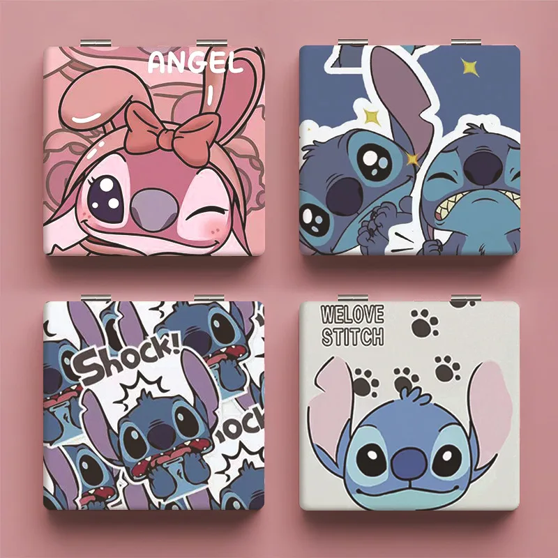 

Kawaii Disney Stitch Mirror Cartoon Portable Small Mirror Anime Portable Folding Mirrors Double-Sided Pattern Makeup Girls Gifts