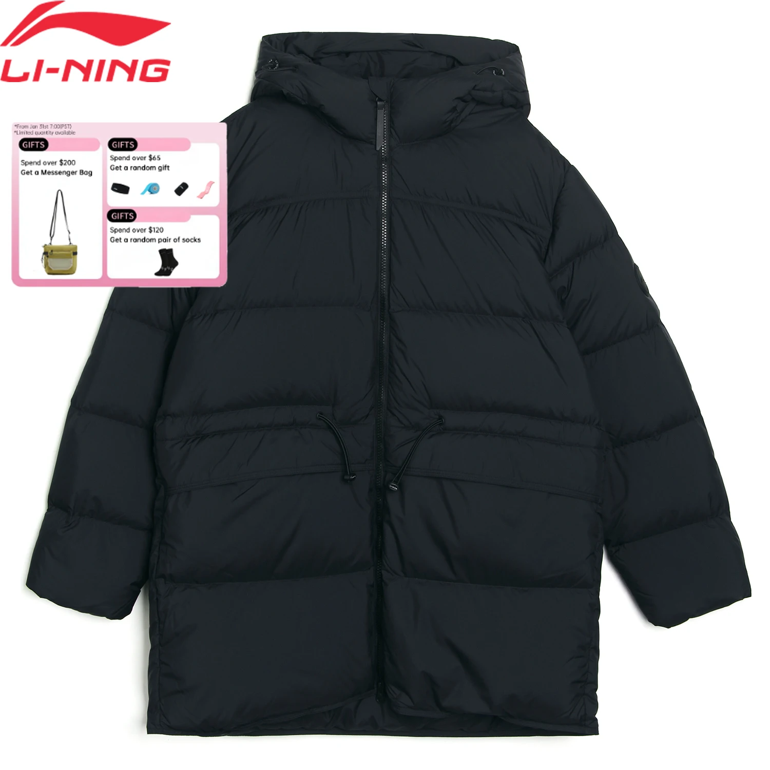 

Li-Ning Women's Training Down Jacket 100%Polyester 90%Duck Down Regular Fit Warm LiNing Sports Winter Hooded Coat AYMV188