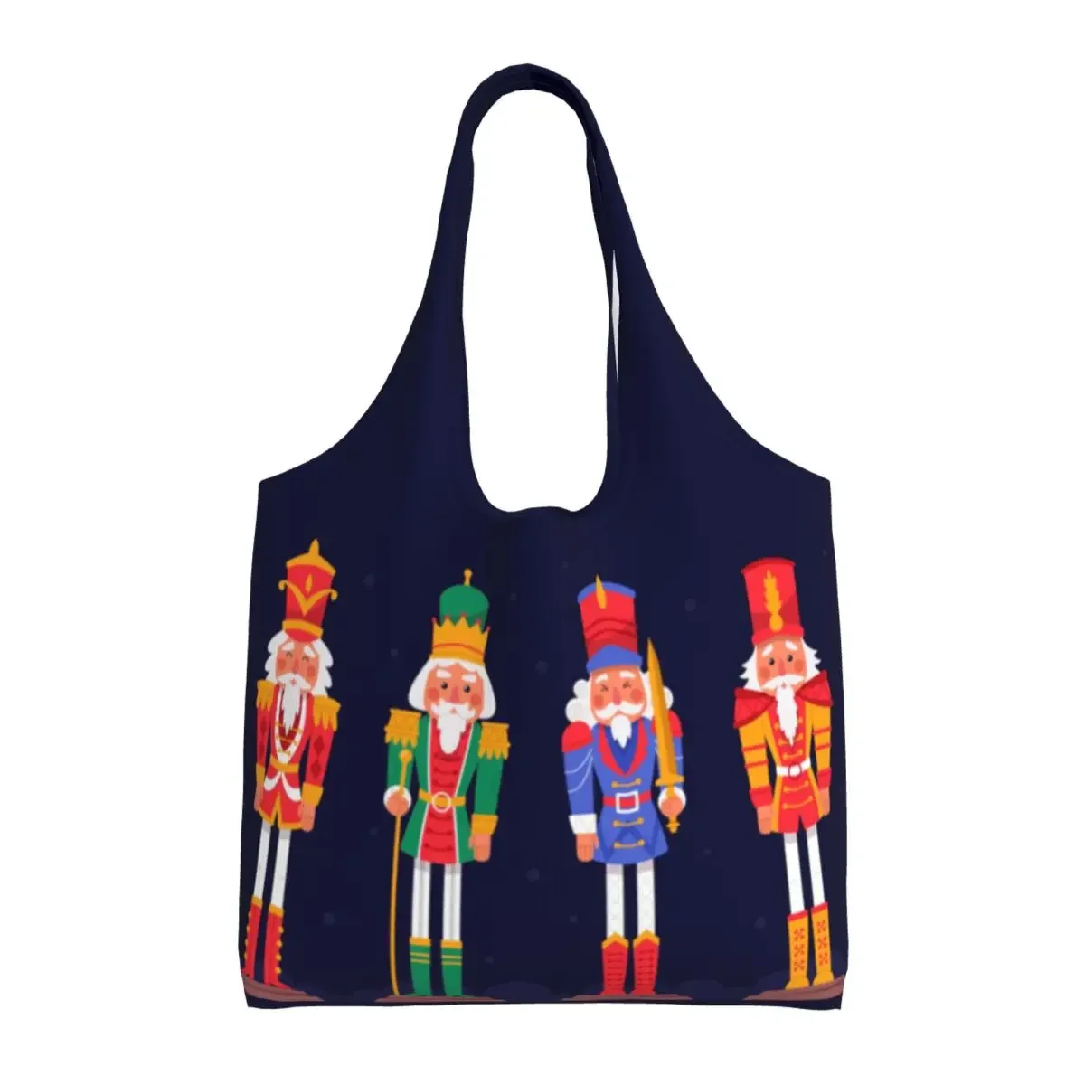 Cartoon Toy Soldier Christmas Nutcracker Gift Shopping Bag Women Canvas Shoulder Tote Bag Durable Groceries Shopper Bags