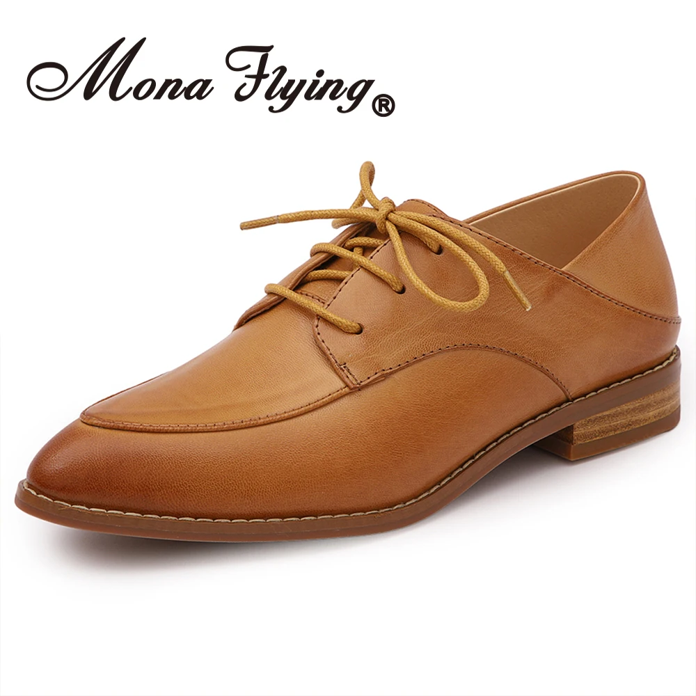 

Mona Flying Women's Genuine Leather Oxfords Soft Pointy Toe Casual Lace up Leather Flats Shoes for Office Ladies Work BJL089-10