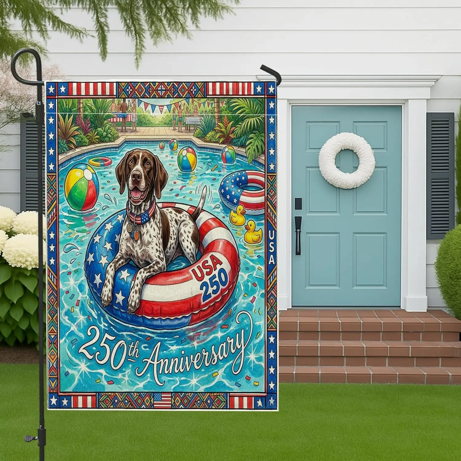 German Shorthaired Pointer Garden Flags 12x18 Inch Double Sided for Outside, 4th of July Pool Front Yard Small Canvas House  PPZ