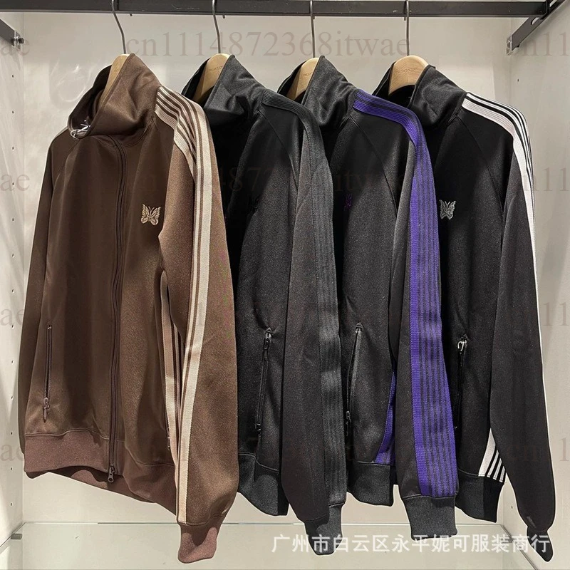 Unisex Zip‑Up Track Jacket Butterfly Embroidery Side Stripe Stand Collar Retro Loose Casual Street Sport Outerwear For Men Women