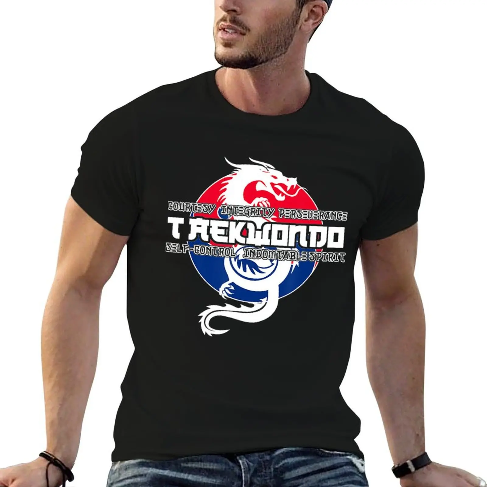 Taekwondo Graphic TKD 5 Tenets Asian Dragon T-Shirt t shirts for man graphic cars t shirt for man 100 percent cotton T-Shirt