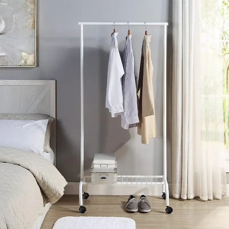 Durable Compact Rolling Garment Rack with Shelf