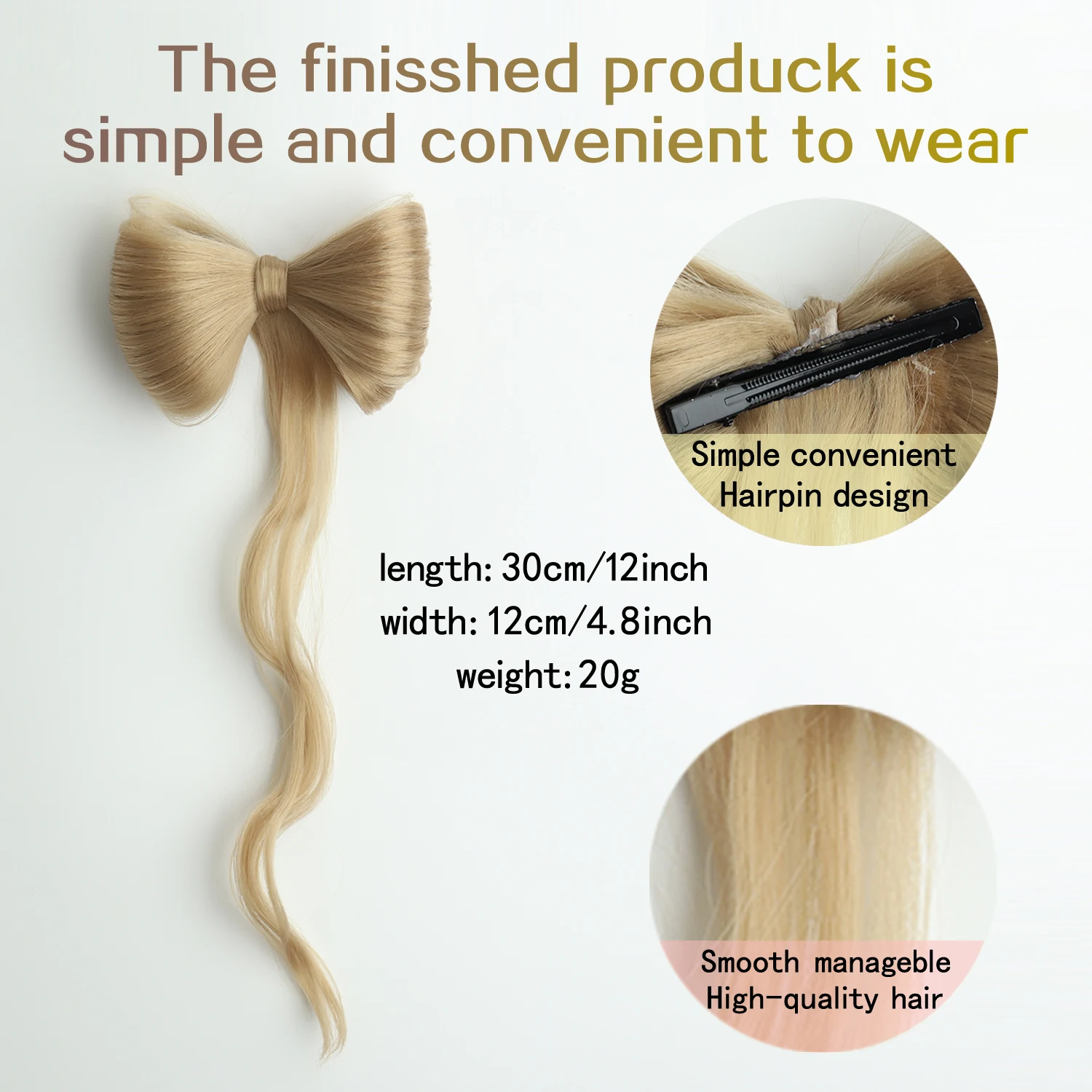 12 Inch Synthetic Clamp Type Natural Waves Bowknot Hair Bun Gold Light Color Heat Resistant Type Hair Bun Hair Extensions