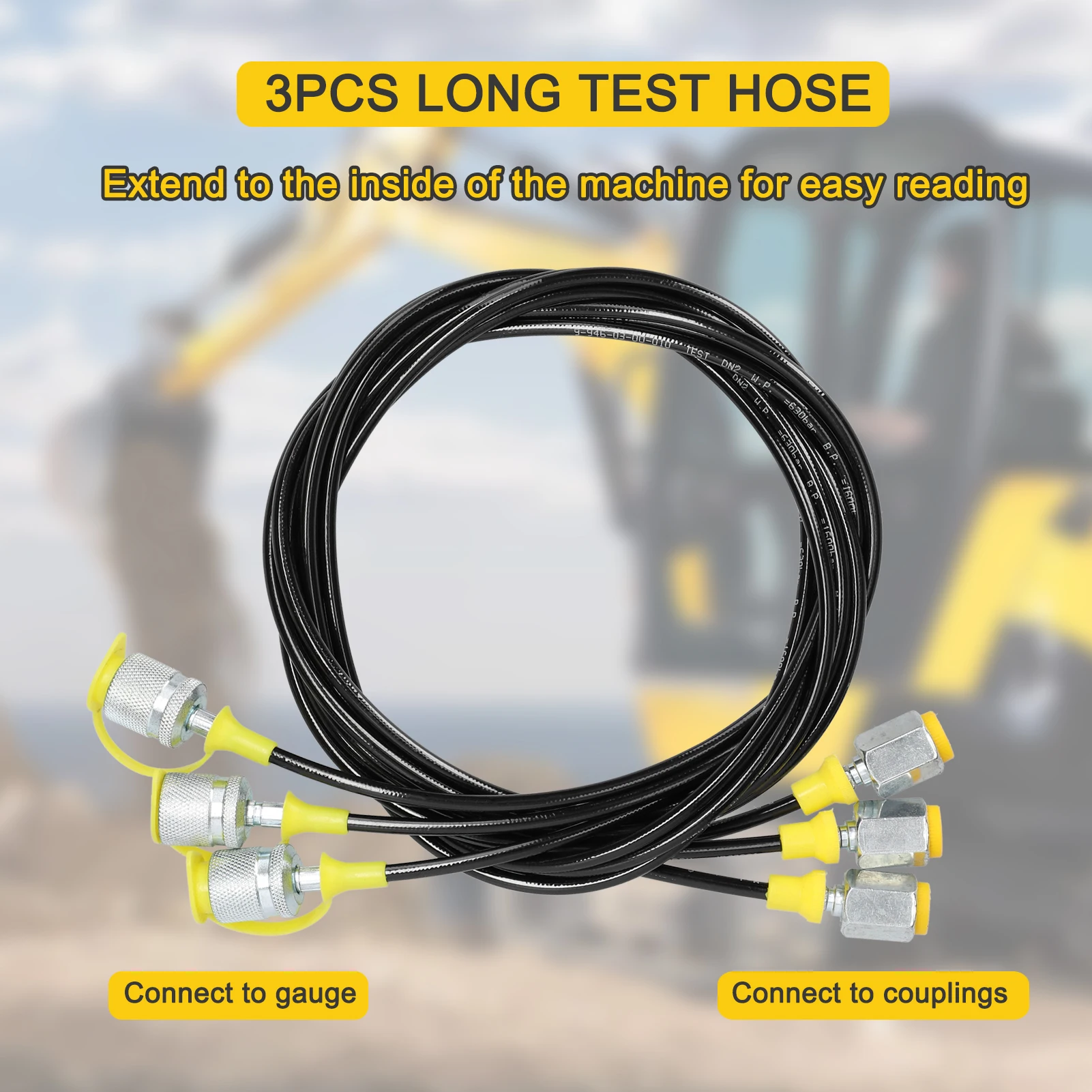 Hydraulic Pressure Gauge Kit Excavator Hydraulic Pressure Meauring Device with 9 Couplings 3 Pressure Gauges 3 Test Hose