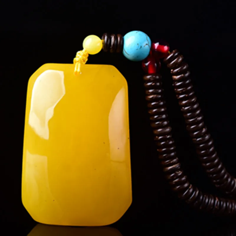 Golden pendant, chicken oil yellow water drop necklace, old amber peace amulet sweater chain for men and women