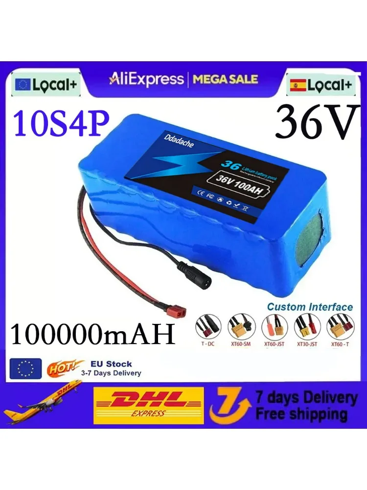 10S4P 36V 100000mAh lithiumbatterij elektrische scooter 18650 batterijpakket + gratis oplader - afbeelding 2