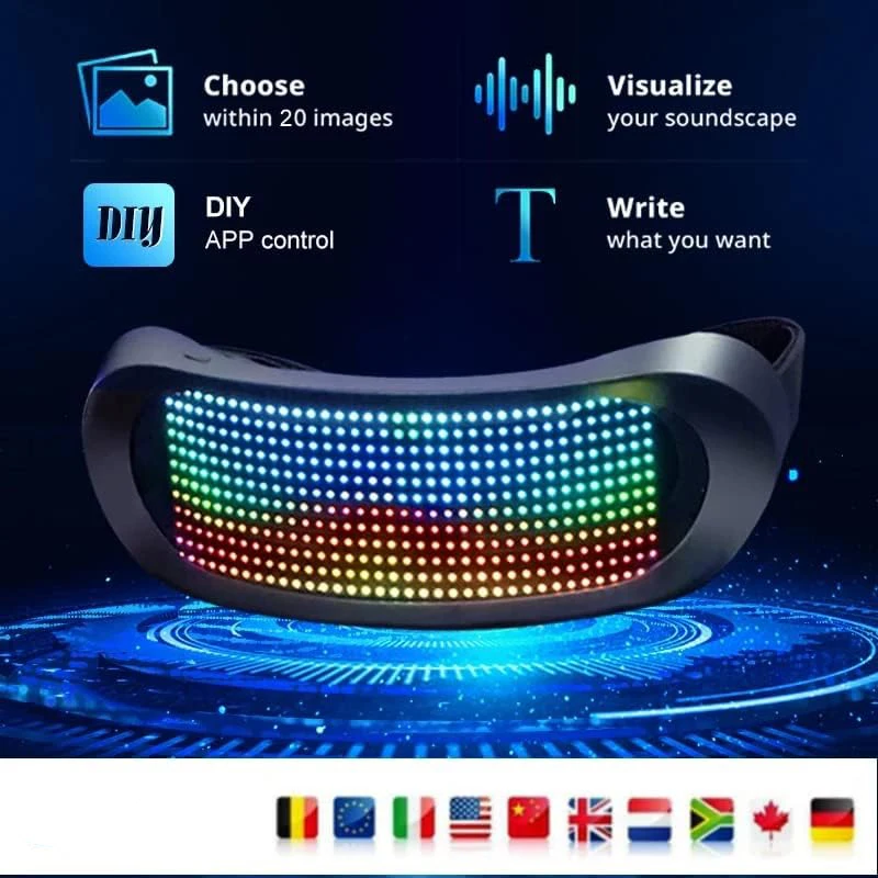 نظارات LED كاملة الألوان مع التحكم في التطبيق - نظارات مضيئة ديناميكية قابلة لإعادة الشحن عبر USB