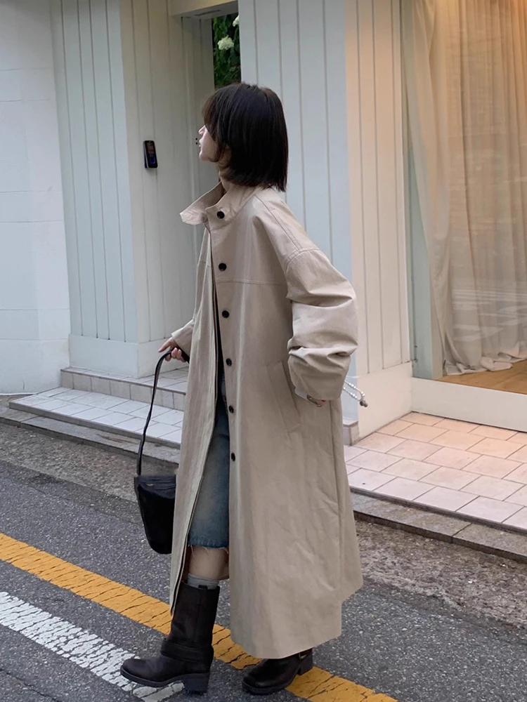 

Liangliang Home Premium Stand Collar Single Button Jaet Coat Women's Loose Long Top for Autumn New Sle Retro Commute