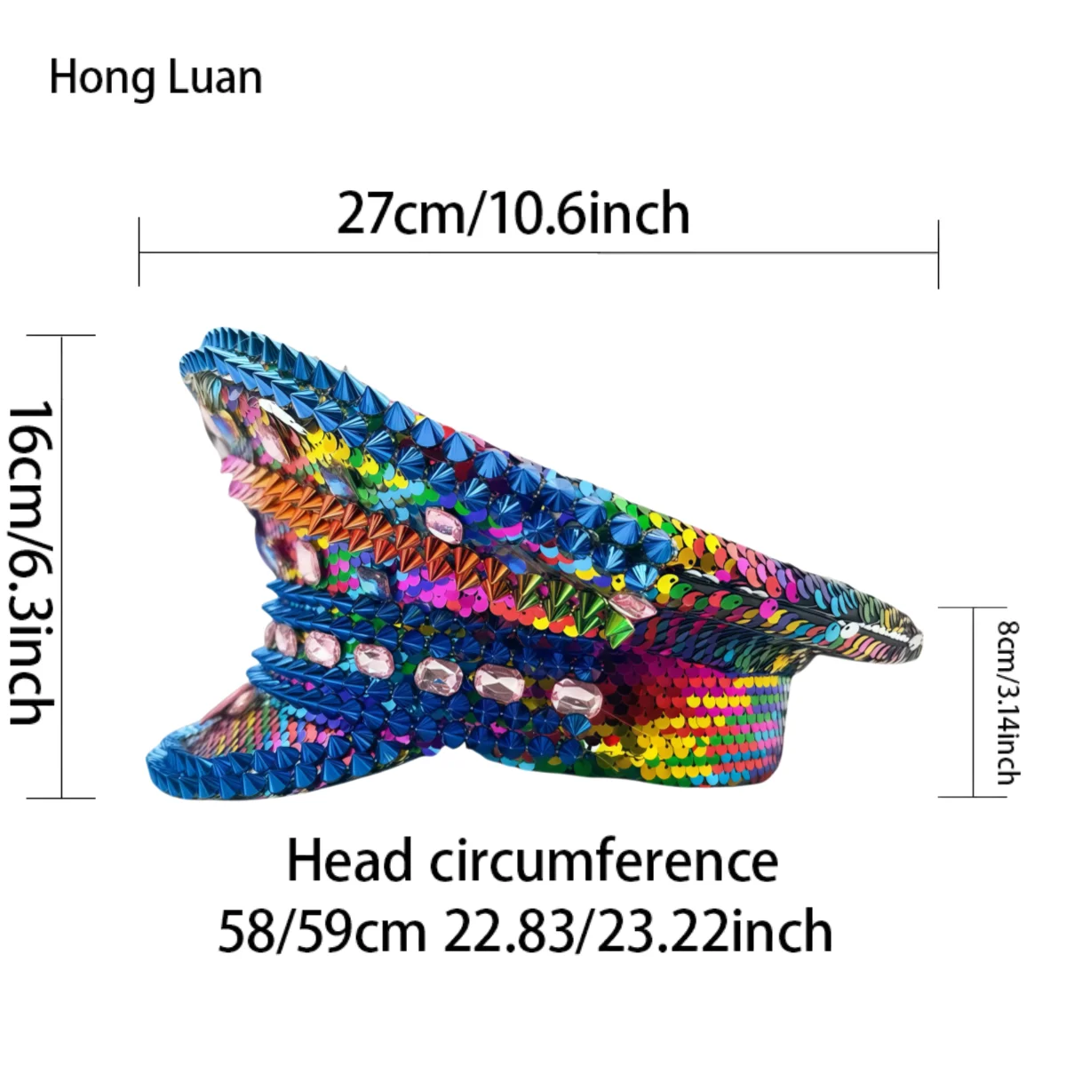 หมวกแฟนซีงานเทศกาลดนตรีหงหลวน หมวกกัปตันประดับเพชรสำหรับงานคาร์นิวัล ผู้หญิง คอสเพลย์ เครื่องประดับสำหรับผู้หญิง