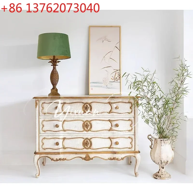 French entrance foyer locker American white carved decorative storage cabinet