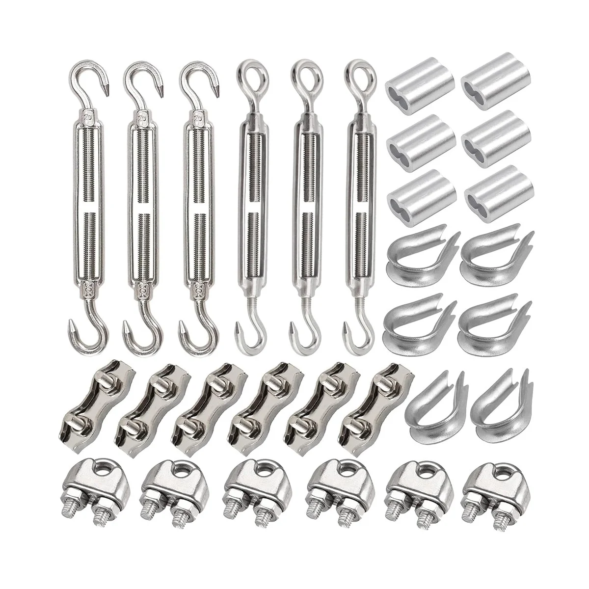 30 turnbuckle M5 wire tensioner set with turnbuckle wire rope clamp thimbles press clamp for tightening