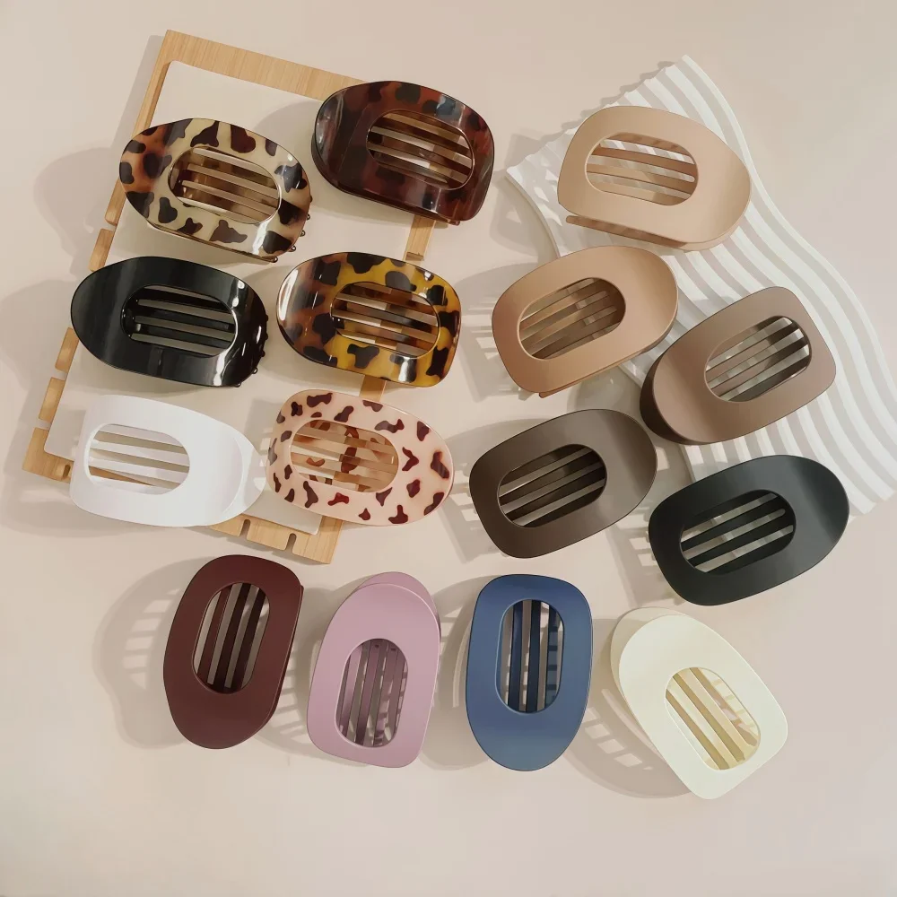 

Заколка для волос из ПК для женщин, новый дизайн, леопардовые матовые изогнутые плоские заколки для укладки, акриловые аксессуары для лежания волос