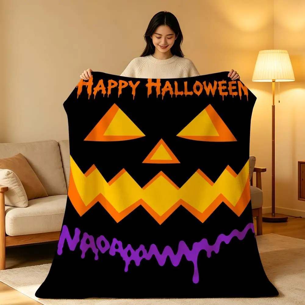 Art Halloween Pumpkin Haunted House Night Throw Soft Warm Flannel Blanket Lightweight for Sofa Bed Couch Travel Adults