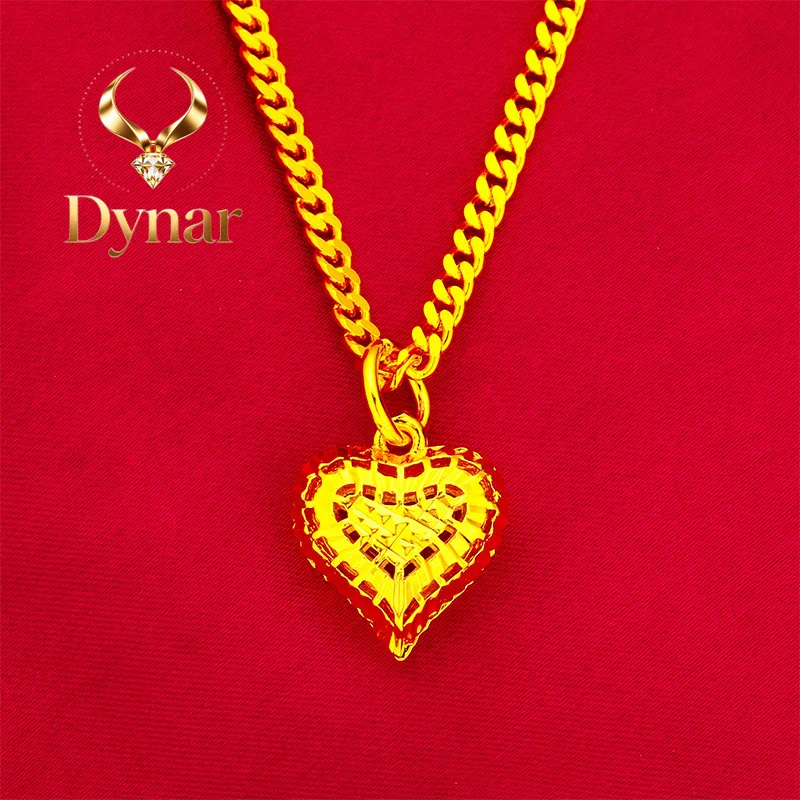 Dynar Jewelry   Heart Hollow Pendant 50cm Women's 24K Gold AU999 - Dainty understated, 50cm stackable chain, luxury 24K for dail