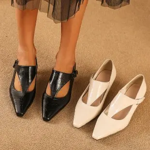 Women's Dark Retro Kitten Heel Pumps Pointed Toe Cross Strap Metal Buckle Elegant Chic Party Date Office Shoes for Women - view 3