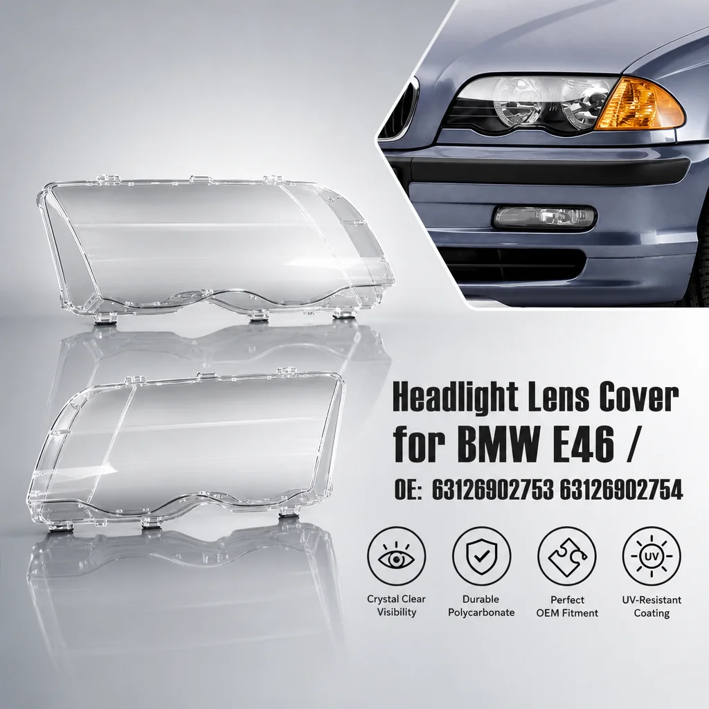 Kit 4 pezzi di coperture in vetro per lenti dei fari anteriori per BMW E46 Serie 3 4 porte 1998-2001, sostituzione del paralume del faro con sigillante adesivo, copertura protettiva trasparente,