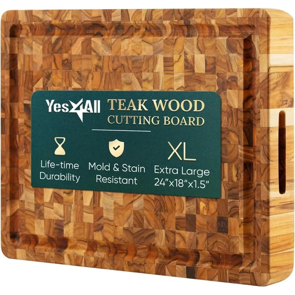 

K Durable Teak Cutting Boards for Kitchen,[24''Lx18''Wx1.5” Thick]Extra Large End Grain Cutting Board,Pre Oiled Wood CuttingBoar