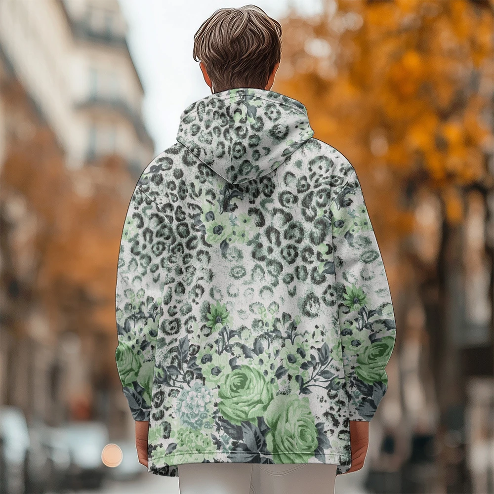 Man winter clothing, New in Down Coats, Green flowers dot graffiti design cotton-padded jacket clothing, feather pocket zipper