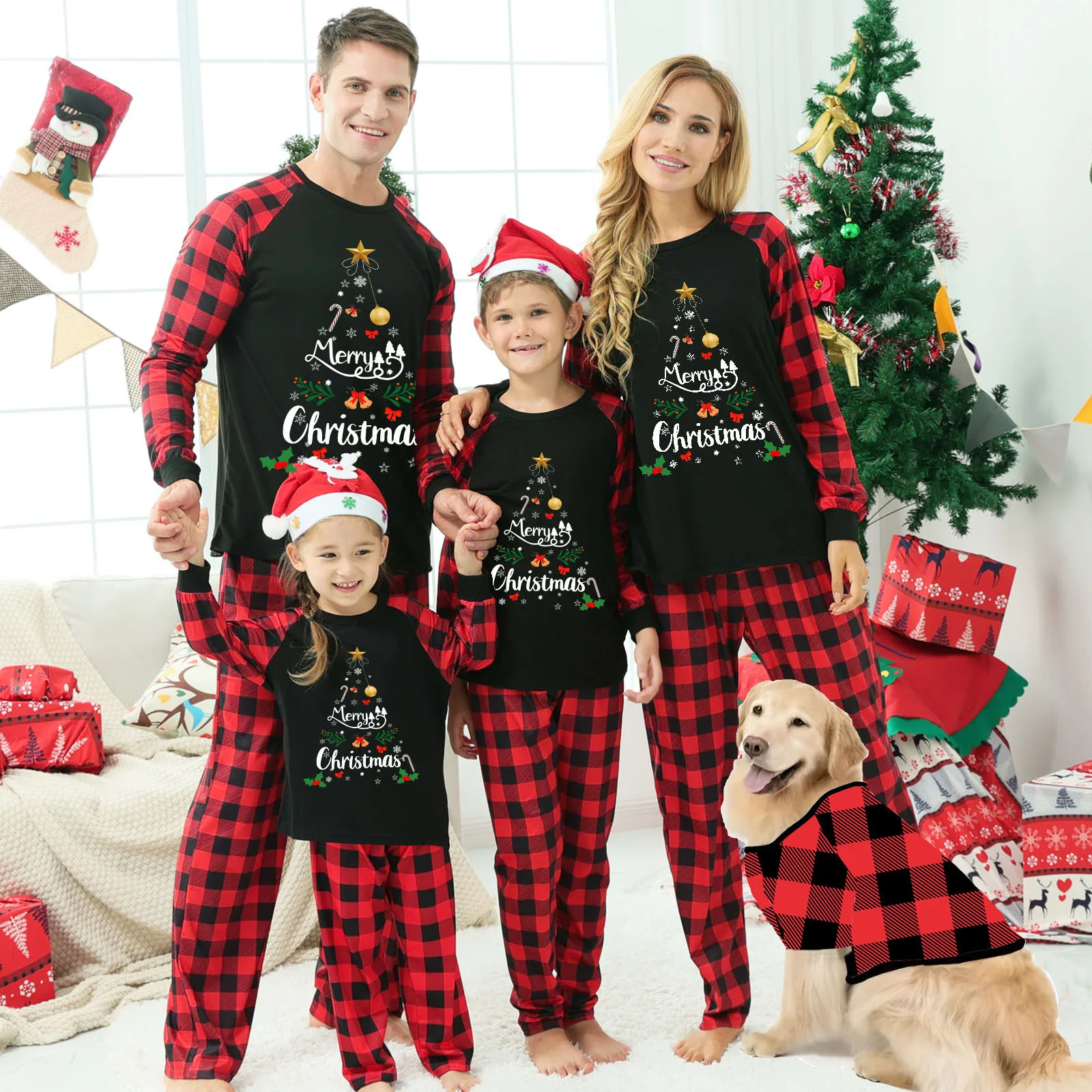 New family clothing for 2025, Christmas Merry printed 2-piece set of pajamas for adults and children, soft and loose pajamas