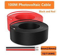 PowMr 100M 4/6mm2 Photovoltaic Cable Solar Wire 10/11AWG for PV Connection Black and Red Solar Panel Extension Cable Copper Wire