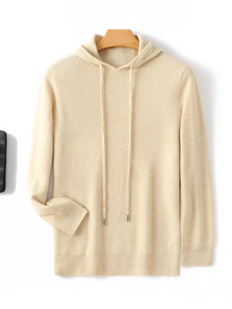 Autumn Winter Thick Men Cashmere Sweater Hoodies Soft Comfort Smart Casual Pullover 100% Cashmere Knitwear Clothing Tops
