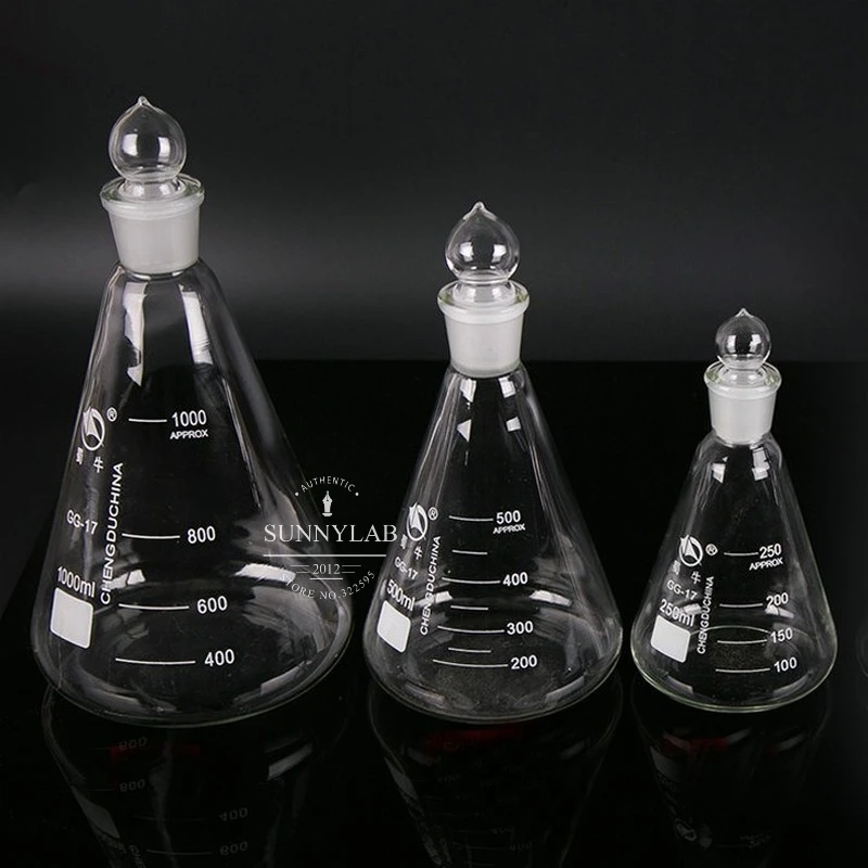 1Pcs/Lot 50ml to 1000ml Lab Borosilicate Glass Erlenmeyer Conical Flask with #19 #24 #29 #34 Ground-in Stopper