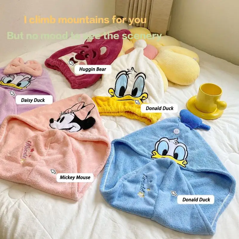 Disney Kawaii Cartoon Daisy Duck Donald Duck Mickey Mouse Dry Hair Hat High Quality Towel Women Cute Shower Cap Headscrubbing