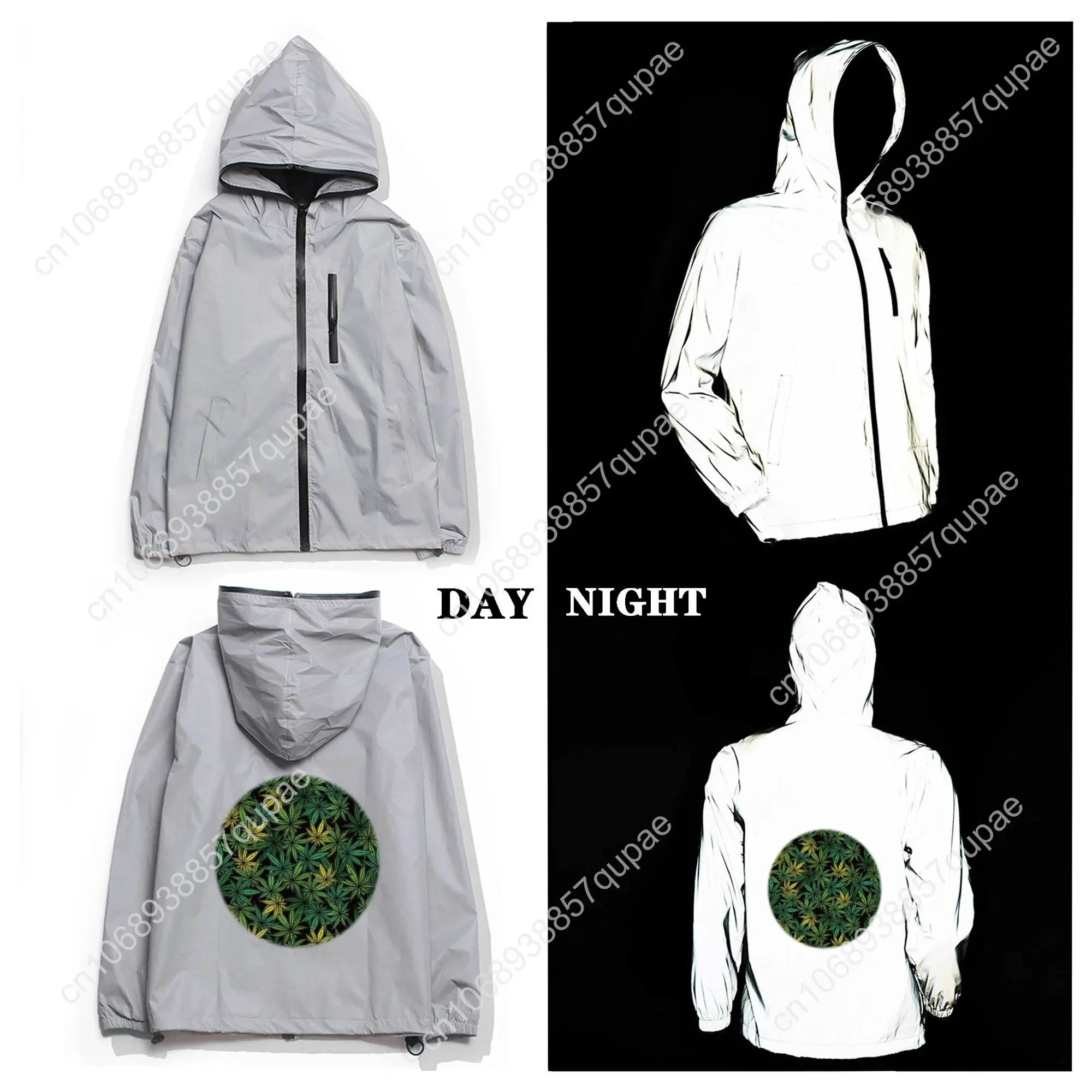 Leaf Weed Rasta Marijuana Red Yellow Green Art Reflective Jacket Coat Hooded Windbreaker Runing Pocket Jackets Customized Hoodie