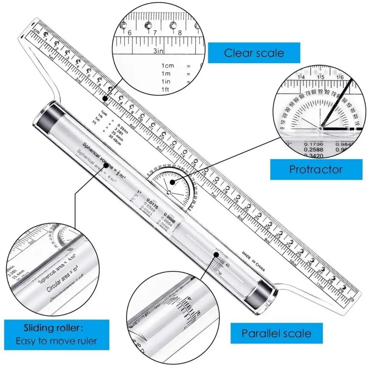 Architectural Templates Geometric Rolling Ruler,Rotatable Mathematical Formula Basics Drawing Engineering Stationary Supplies