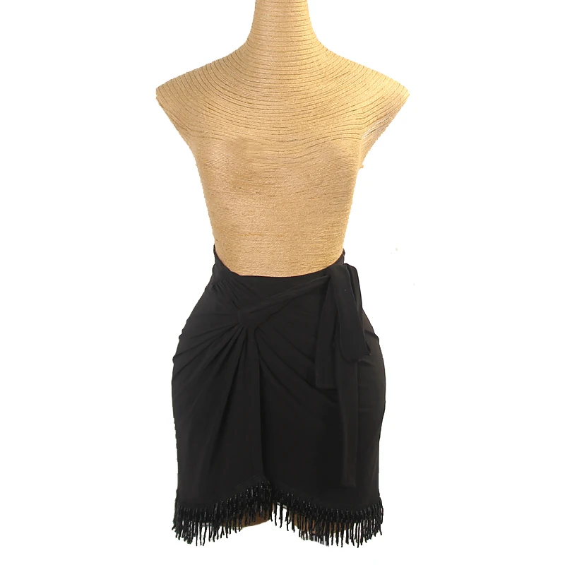 

Новая короткая юбка для латинских танцев, женская танго, самба, румба, профессиональная тренировочная одежда, сексуальные утягивающие черные тренировочные юбки с кисточками