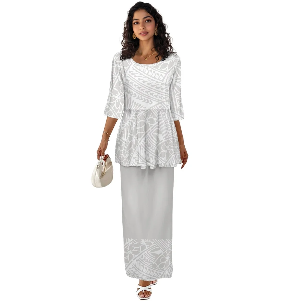 Conjunto de trajes de dos piezas para mujer, Top y faldas personalizados con estampado Tribal polinesio y cuello redondo, Puletasi samoano