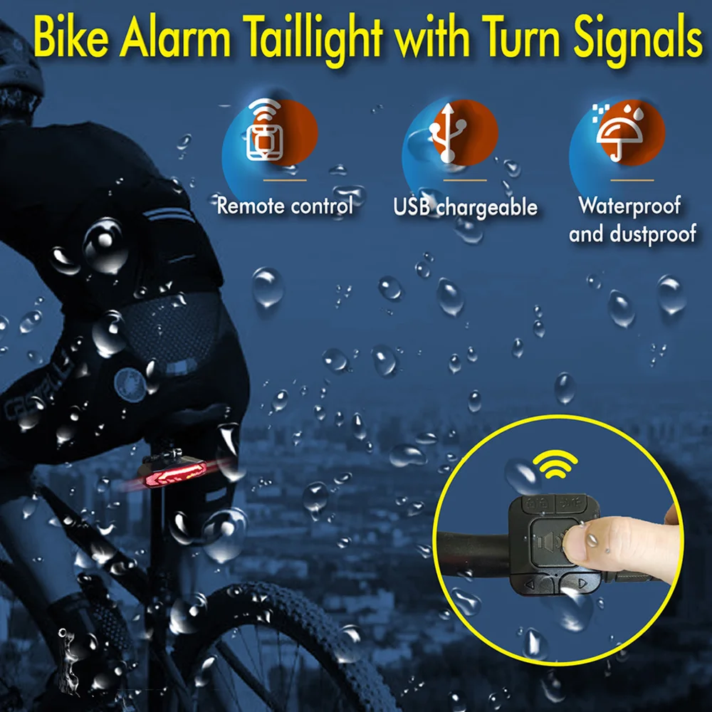Rechargeable Bike Brake Taillight Turn Light Remote Control Turning lamp LED Waterproof Bicycle Alarm Anti Theft Rear Lights