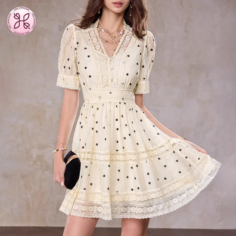 

2025 Elegant Polka Dot Dress - V-Neck High Waist A-Line Swing Dress (Classy Lady Summer Outfit)