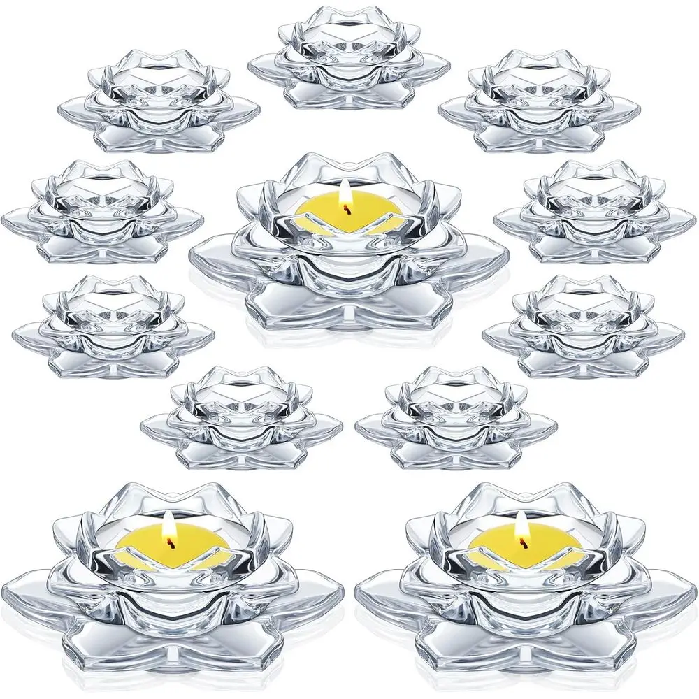 

12 Pcs Crystal Glass Lotus Candle Holders Lotus Crystal Tealight Candle Holders or Chrisas Home Decor Wedding Party