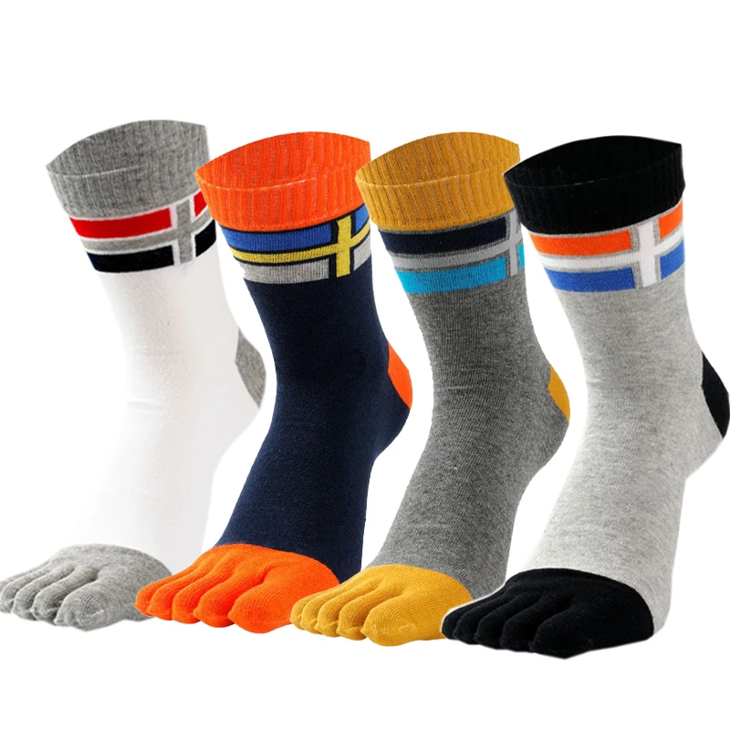 5 Pairs British Style Combed Cotton Five Finger Socks Mans Striped Comfortable Colorful Business Casual Socks with Toes Fashions