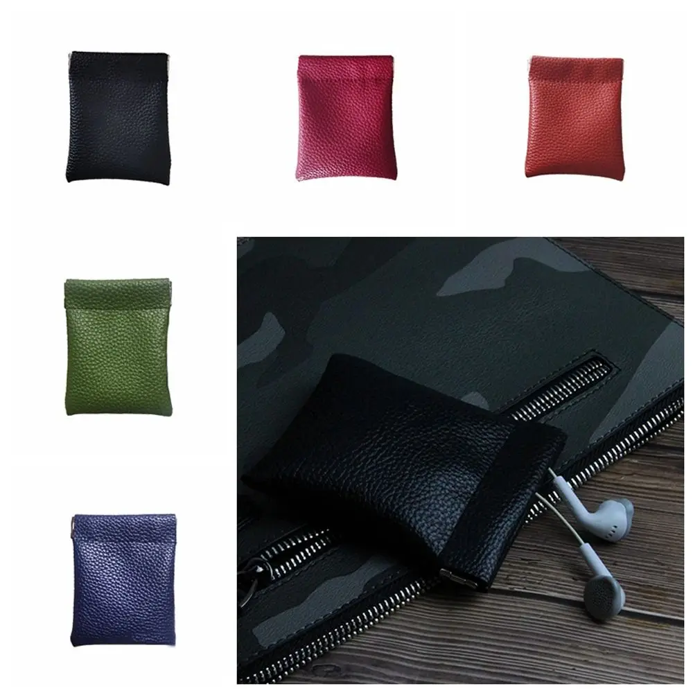 

Self-closing Leather Makeup Coin Purse Waterproof Large Capacity Self-closing Lipstick Bag Mini Simple Mini Makeup Bag Outdoor