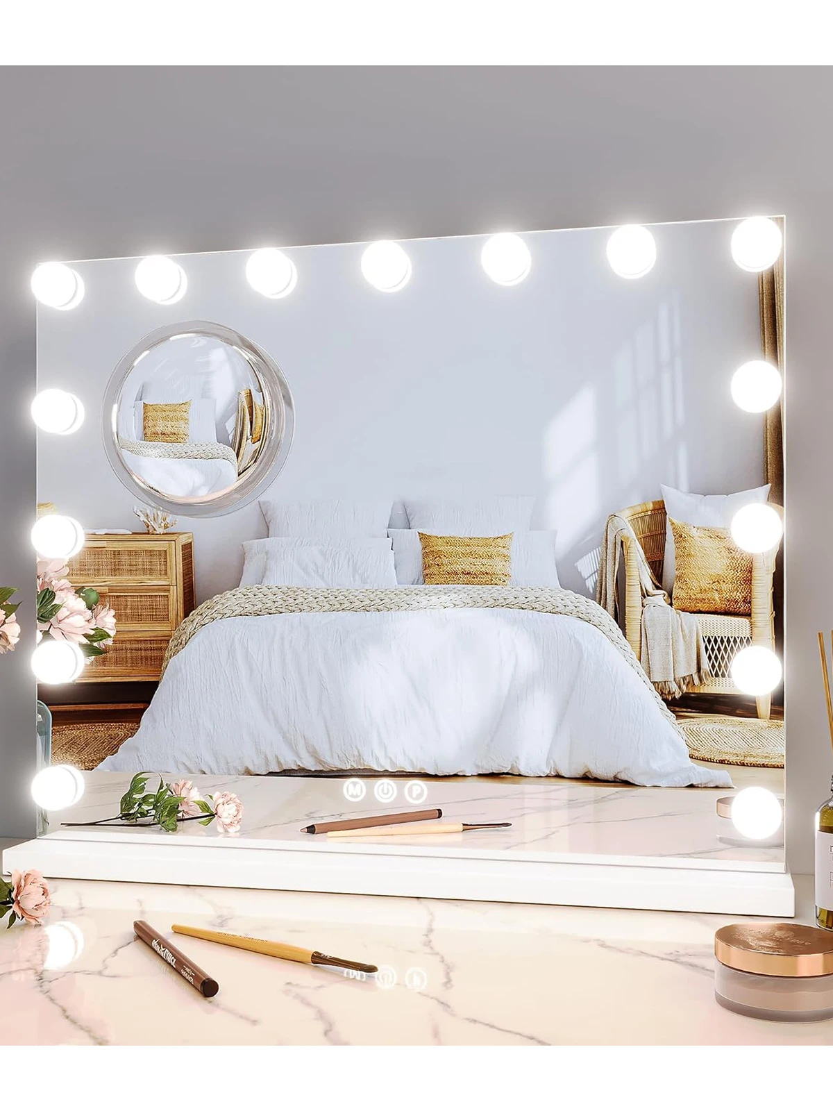 Make-upspiegel met verstelbare LED-verlichting, 3x vergroting Smart Touch-bediening met drie instelbare kleurmodi voor slaapkamer - afbeelding 2