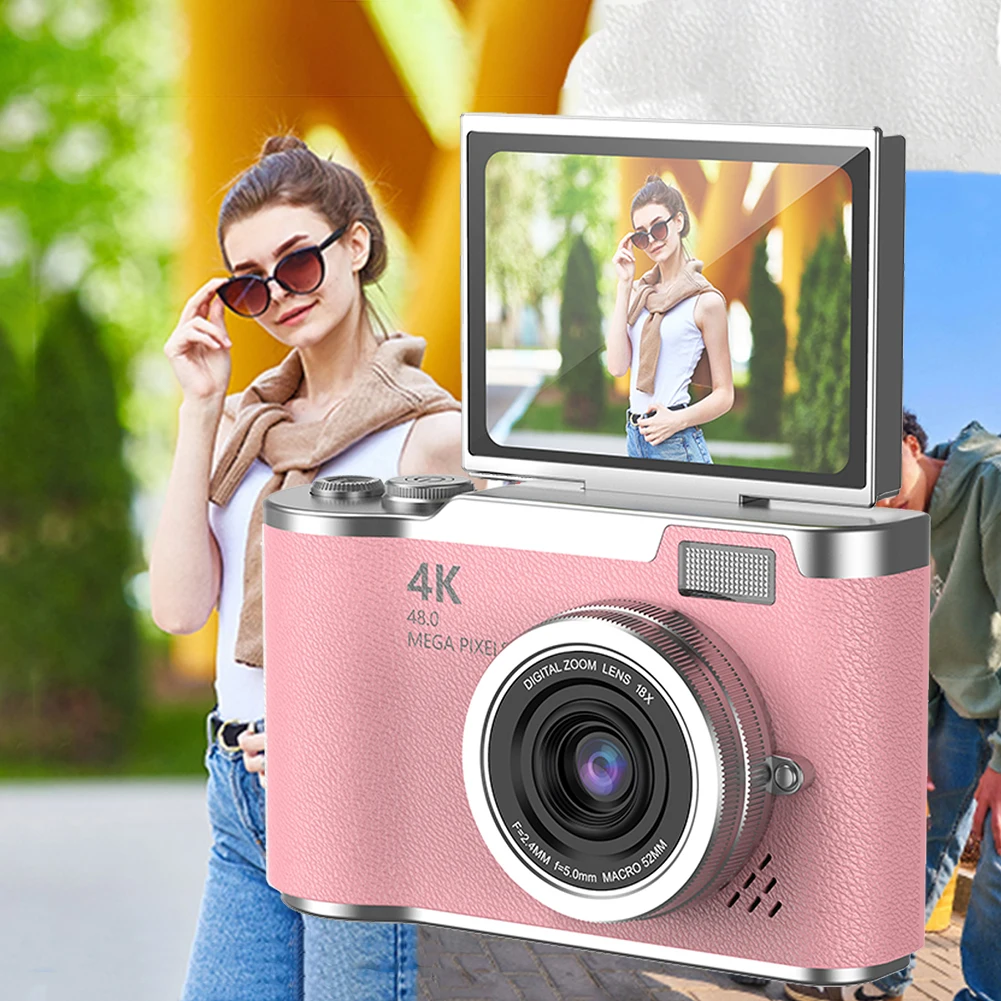 4K Digital Camera 48MP 8X Zoom Portable CCD Camera 180 Flip Screen Video Camcorder for Teens Adult Beginner