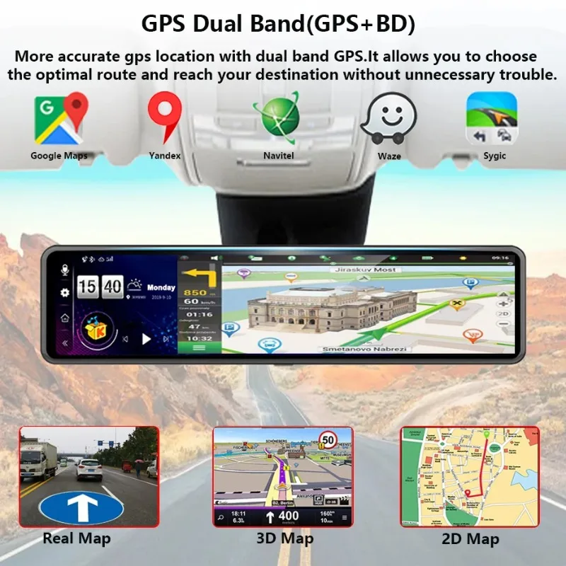 Safety Certified 24H Parking Monitor Dash Cam 12 Inch Android 8.1 4G ADAS Car Mirror DVR Screen