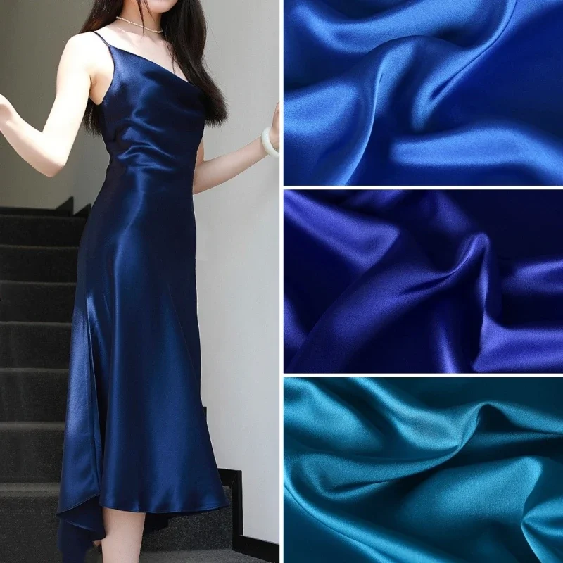 

Blue Double Sided Acetate Satin Fabric Glossy Silky Draping Anti-Wrinkle Dresses Blouses Evening Gowns Fashion Designer Textile